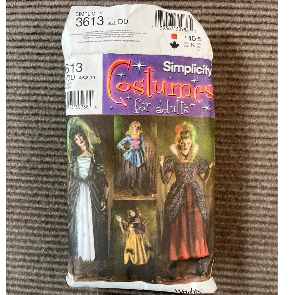 Simplicity 3613 Adult Costume Sewing Pattern Hocus Pocus Witch Dress Size 4-10